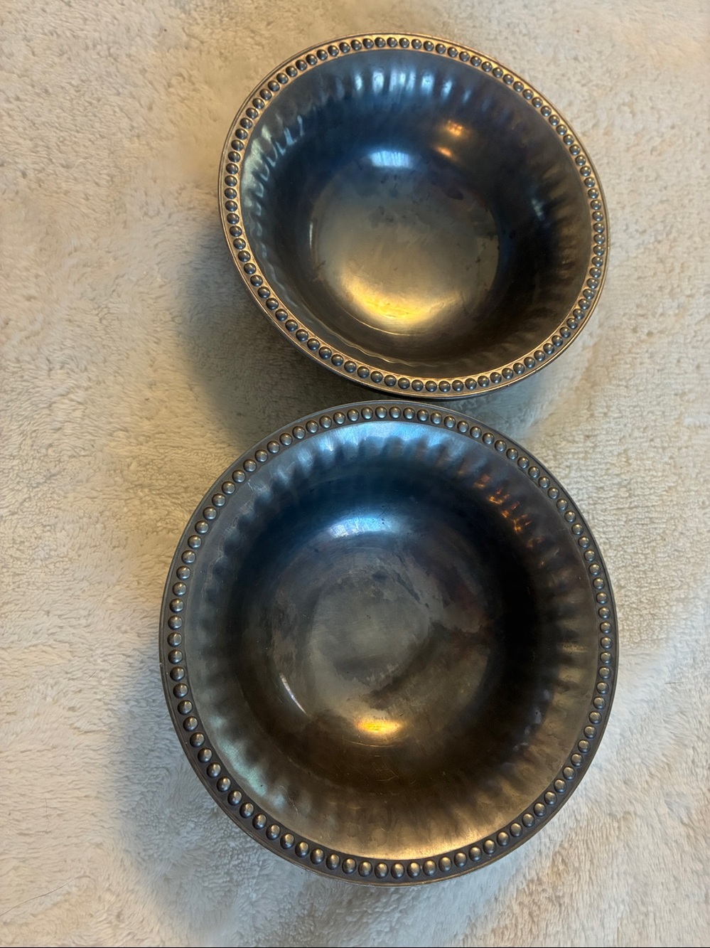 Set of 2 Vintage Wilton Armetale Flutes & Pearls 6" Small Bowls RWP